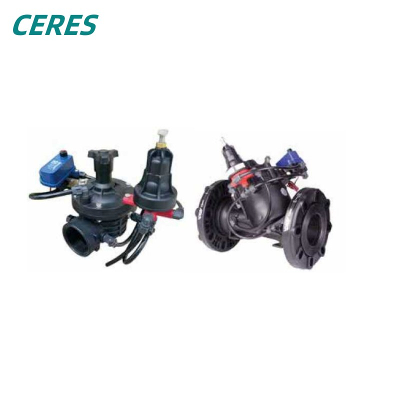 JF50PRC T Tipo Material de nylon Agricultura Válvula de presión de la línea de riego de goteo con control de solenoides
